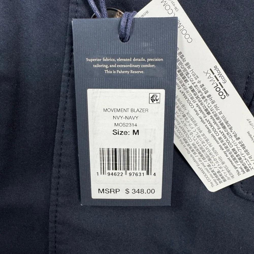 Faherty Reserve Movement Blazer Jacket Mens M Navy Blue Coolmax Bi-Stretch